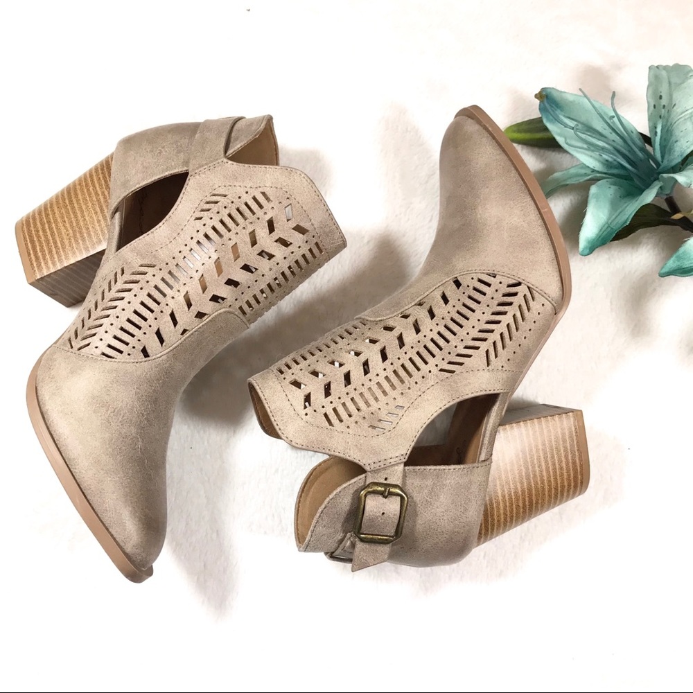 Taupe Laser Cutout Booties - Picture 2 of 6